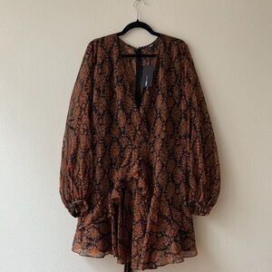 Fashion Nova Black and Brown Long Sleeve Dress